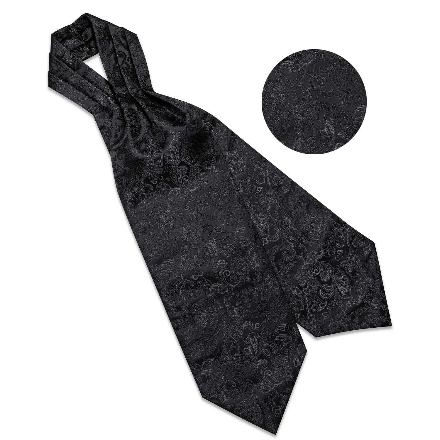 Ascot Ties for Men Luxury Paisley Floral Blue Black Cravat Necktie and Handkerchief Cufflinks Wedding Business Suits Accessories X250407