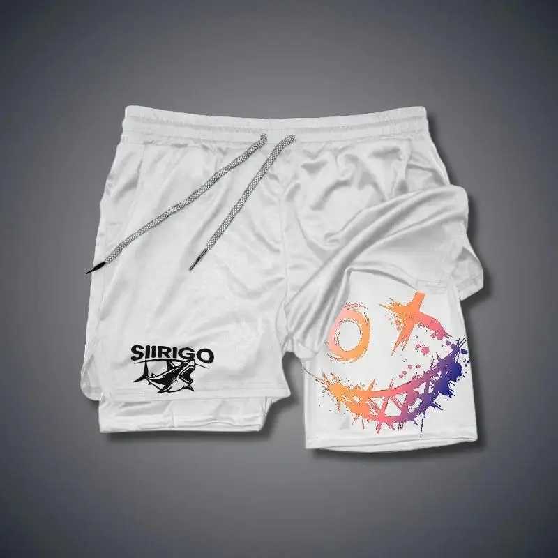 2025 mens leisure training sports smiling face printed fitness shorts double-layer 2-in-1 quick drying outdoor shortsXJ250407
