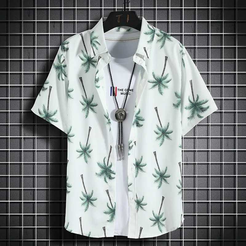 Hawaiian beach shirts mens short sleeved casual beach shirt beach vacation quick drying clothing loose lace topXJ250407