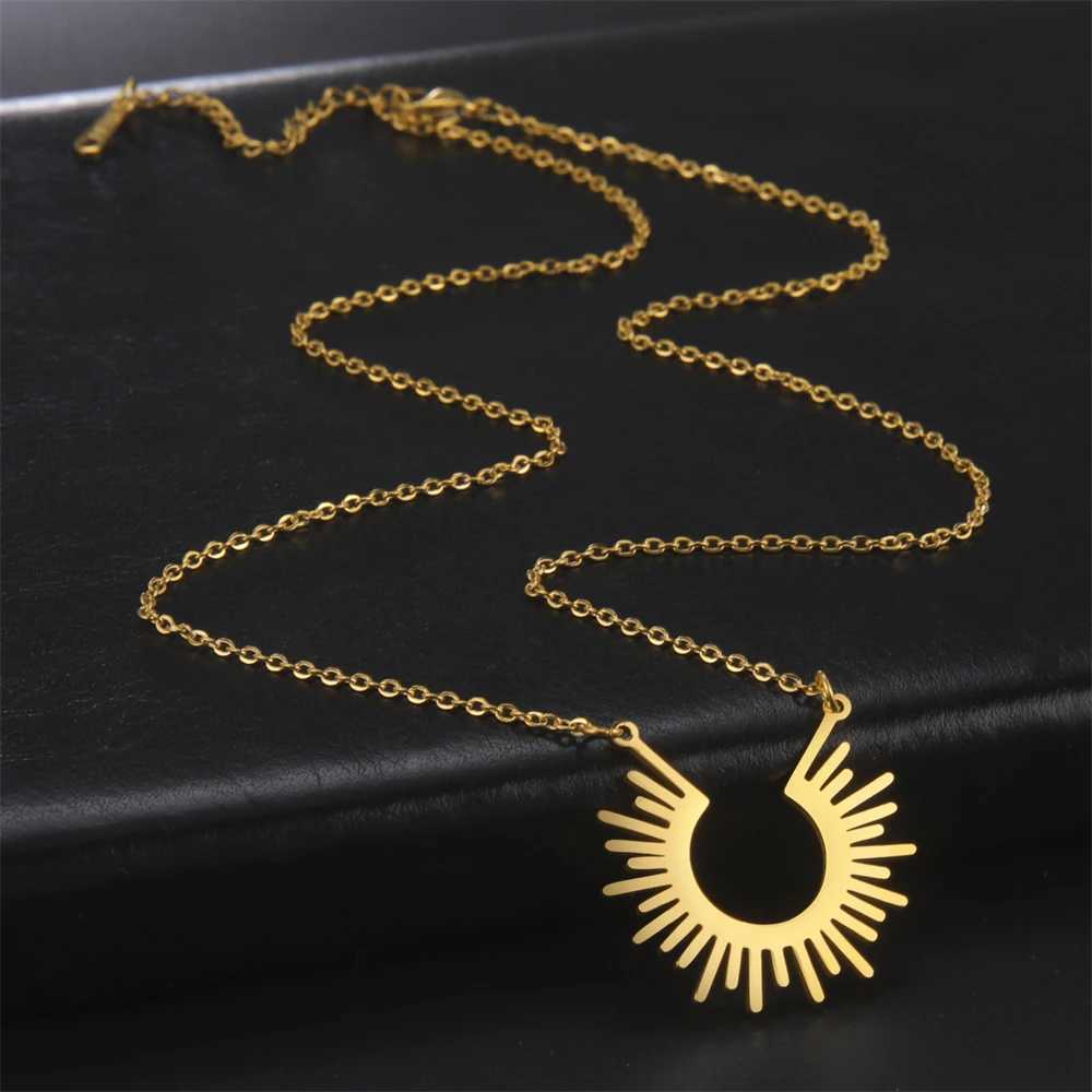 Cazador Rays of Sun Pendant Necklace for Women Half Circle Spiked Chocker Stainless Steel Jewelry Birthday Gift Wholesale 2024C250407