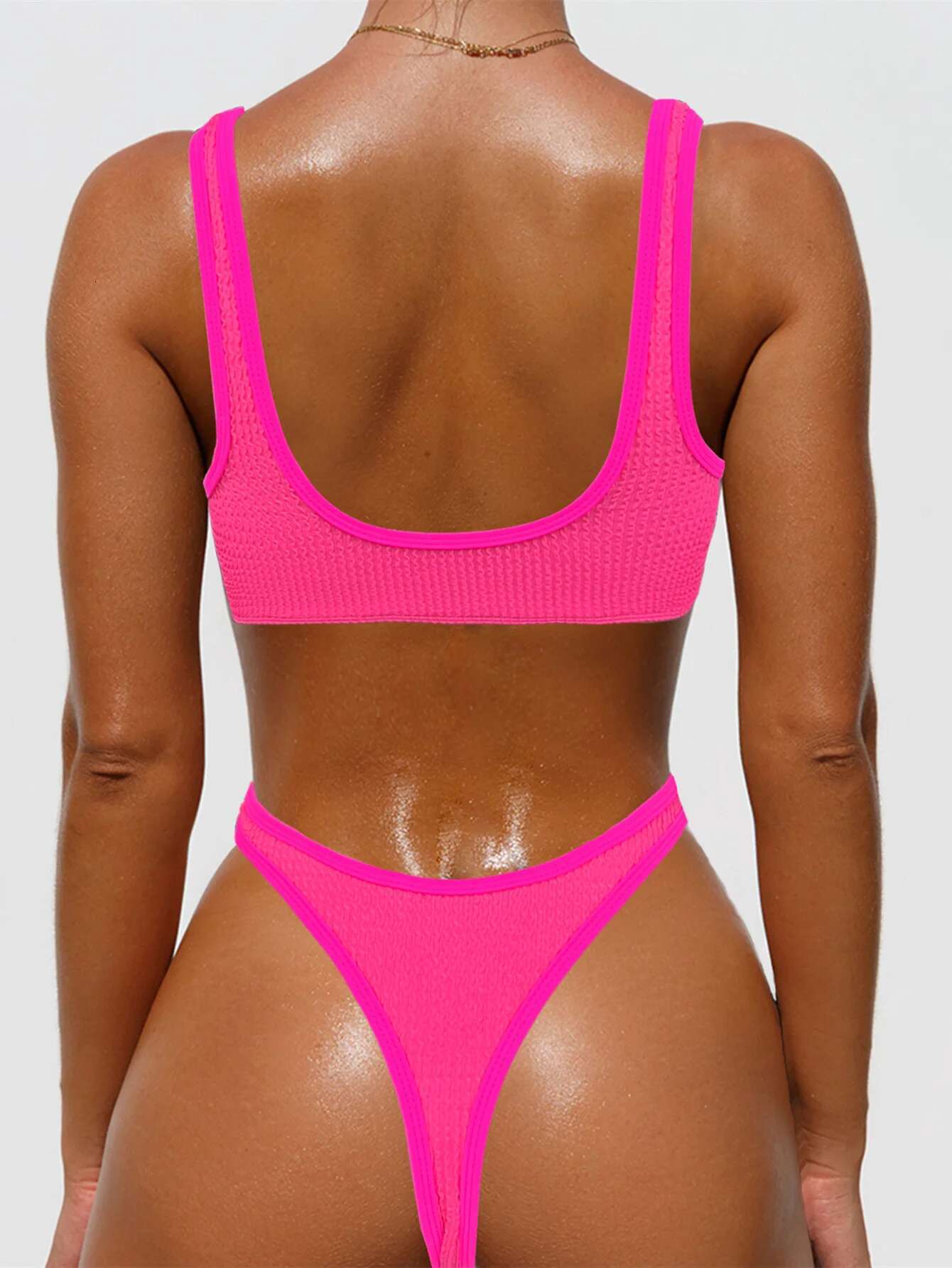 Dongdumaoyi Swimwear Women Sexy Neon Hot Pink Push Up Micro Bikini Brazilian High Elastic Beach Bathing Suit Thong Swimsuit Biquini