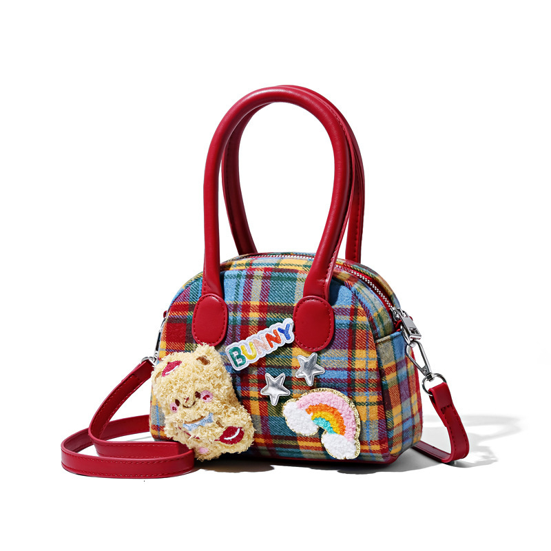 2025S New Model Designer Exquisite Plaid Ins Cute Little Brown Bear Fashionable Handbaommuting Wallet Crossbody Shoulder Bag