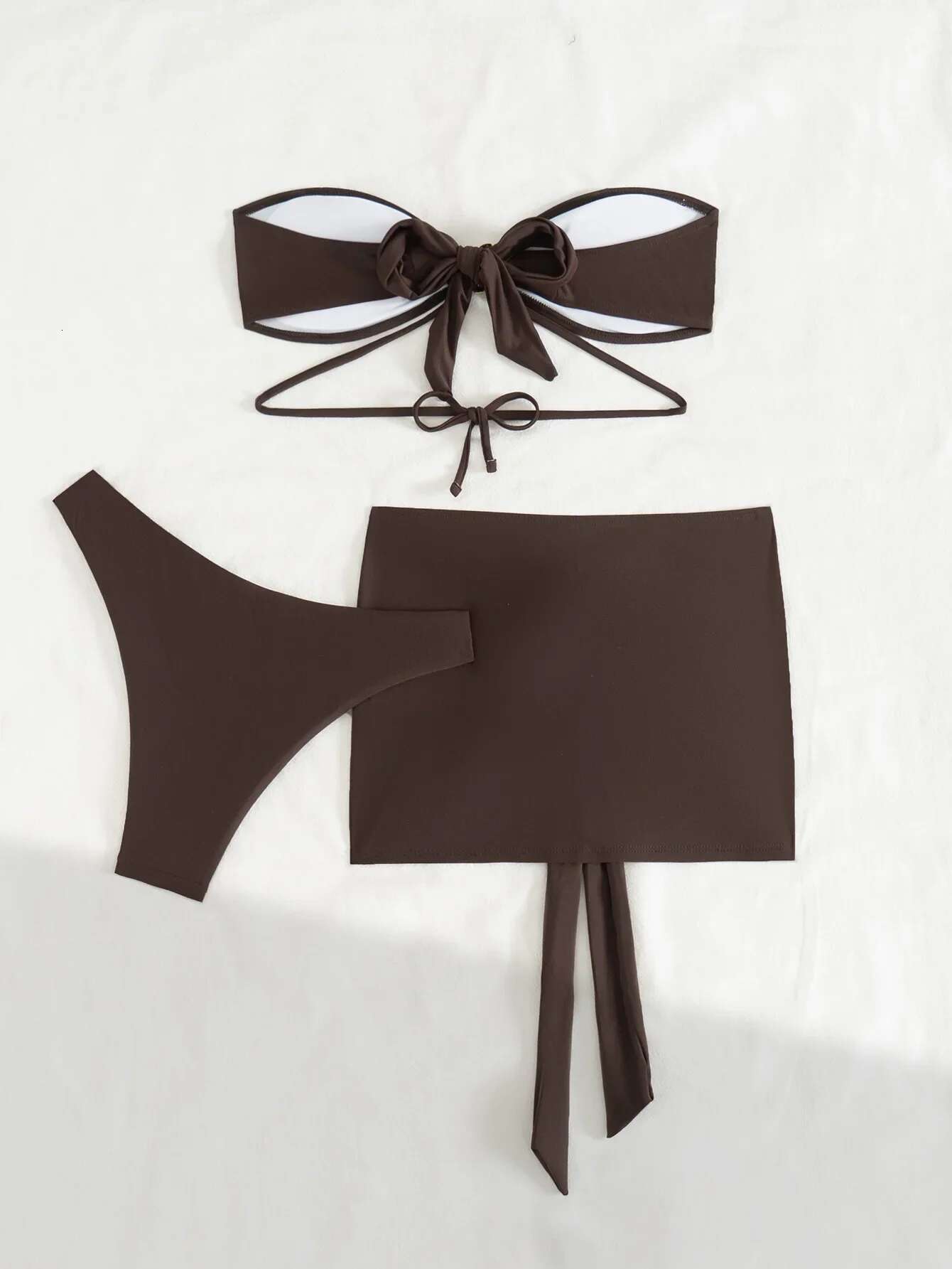 Dongdumaoyi Sexy Bandeau Bikini Women Off Shoulder Coffee Metal Rectangle Push Up Skirt Piece Swimsuit Beach Bathing Suit Swimwear