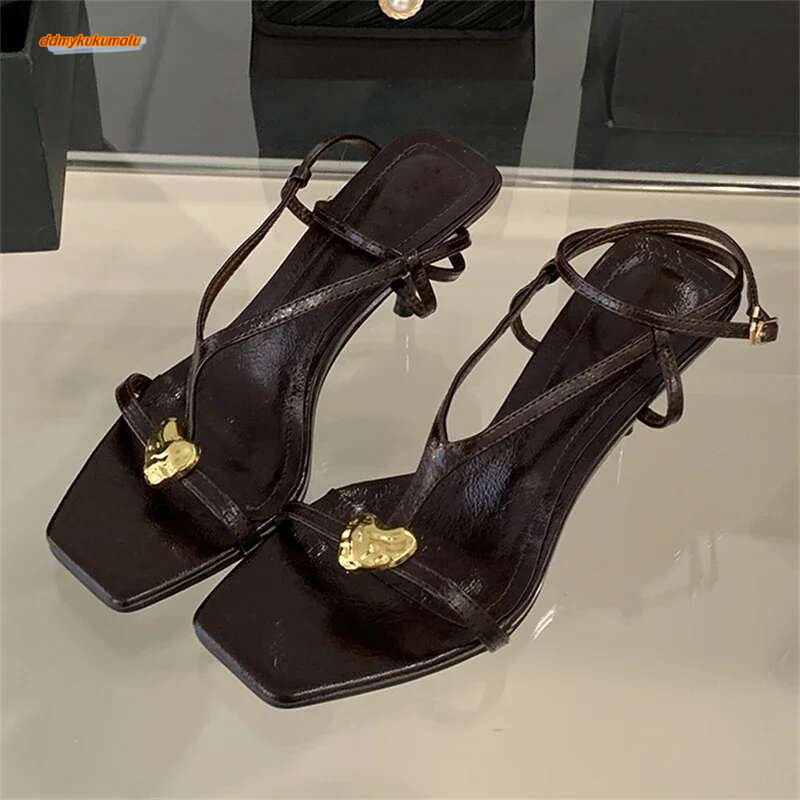 Eilyken Fashion Gladiator Open Toe Sandals Women Metal Buckle Narrow Band Thin Low Heel Party Shoes Summer atos De Mujer ddmykukumalu