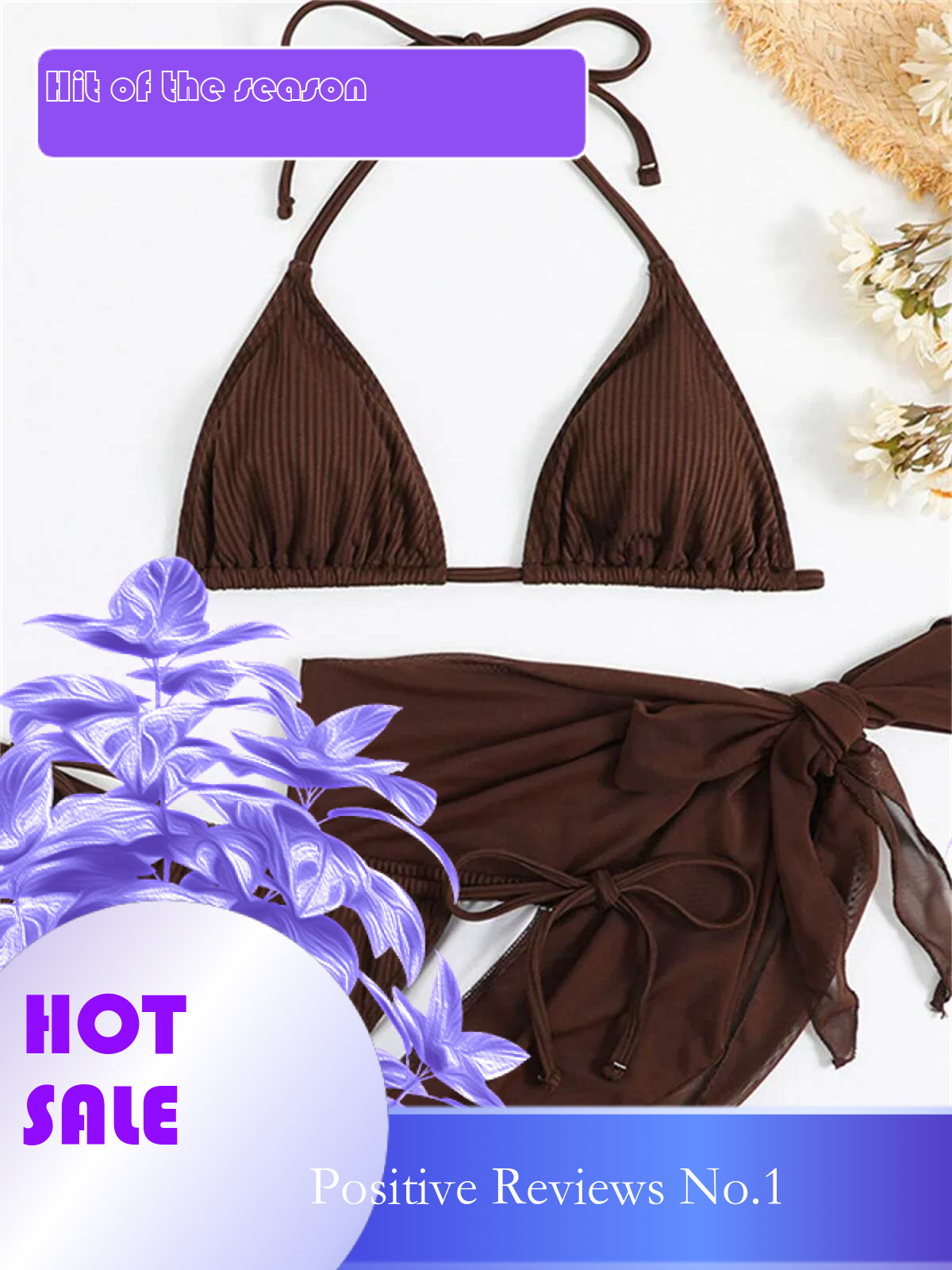 Dongdumaoyi Sexy Solid Brown Bikinis Set Women Ribbed Halter Push Up Mesh Skirt Swimsuit Mujer Brazilian Bathing Suit Cover Swimwear