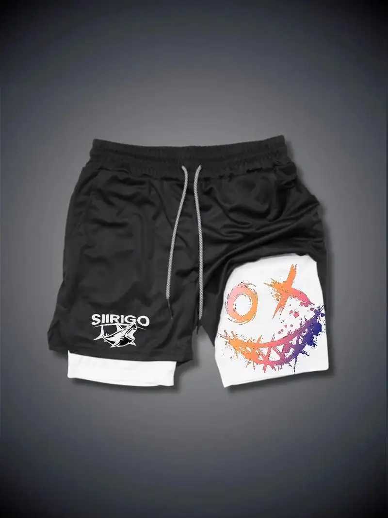2025 mens leisure training sports smiling face printed fitness shorts double-layer 2-in-1 quick drying outdoor shortsXJ250407