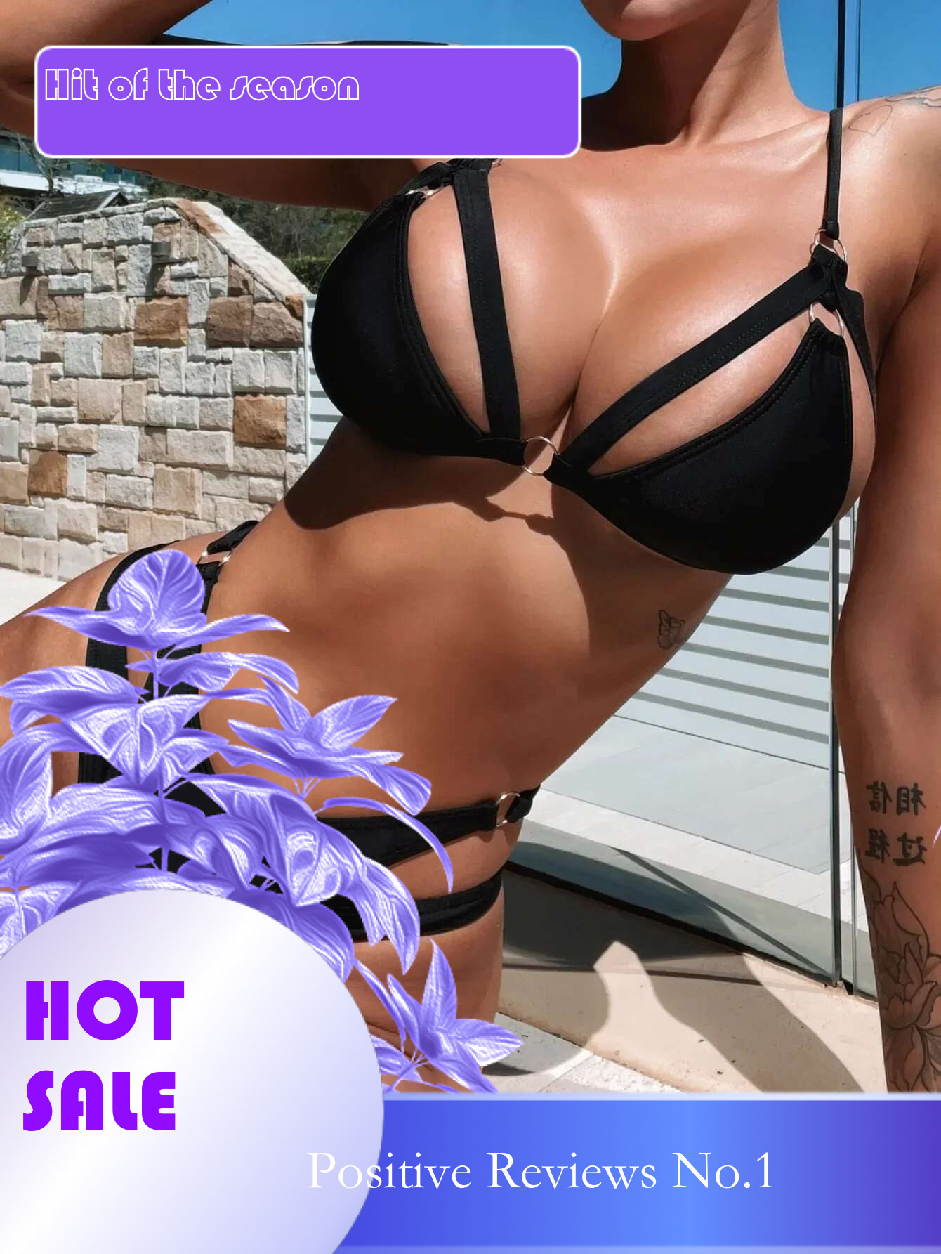 Dongdumaoyi Sexy Cut Out Bikini Women Solid Black High Waist Swimsuit Beach Push Up Bathing Suit Ensemble Femme Two Piece Swimwear