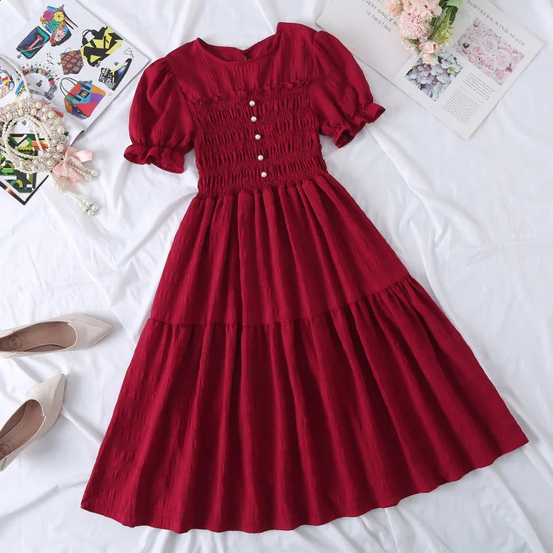 MERI AMMI 12-19 Year Teenage Girl Clothing Sweet Petal Sleeve Dress Youth High School College Student 250408
