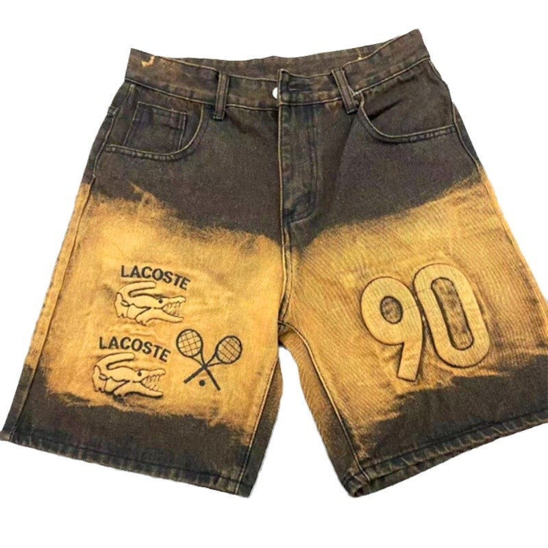 2025S Designer Letter Shorts Trendy Brand Jeans Men S Ripped Five Quarter Mid Length Pants High Street New Style Summer Denim