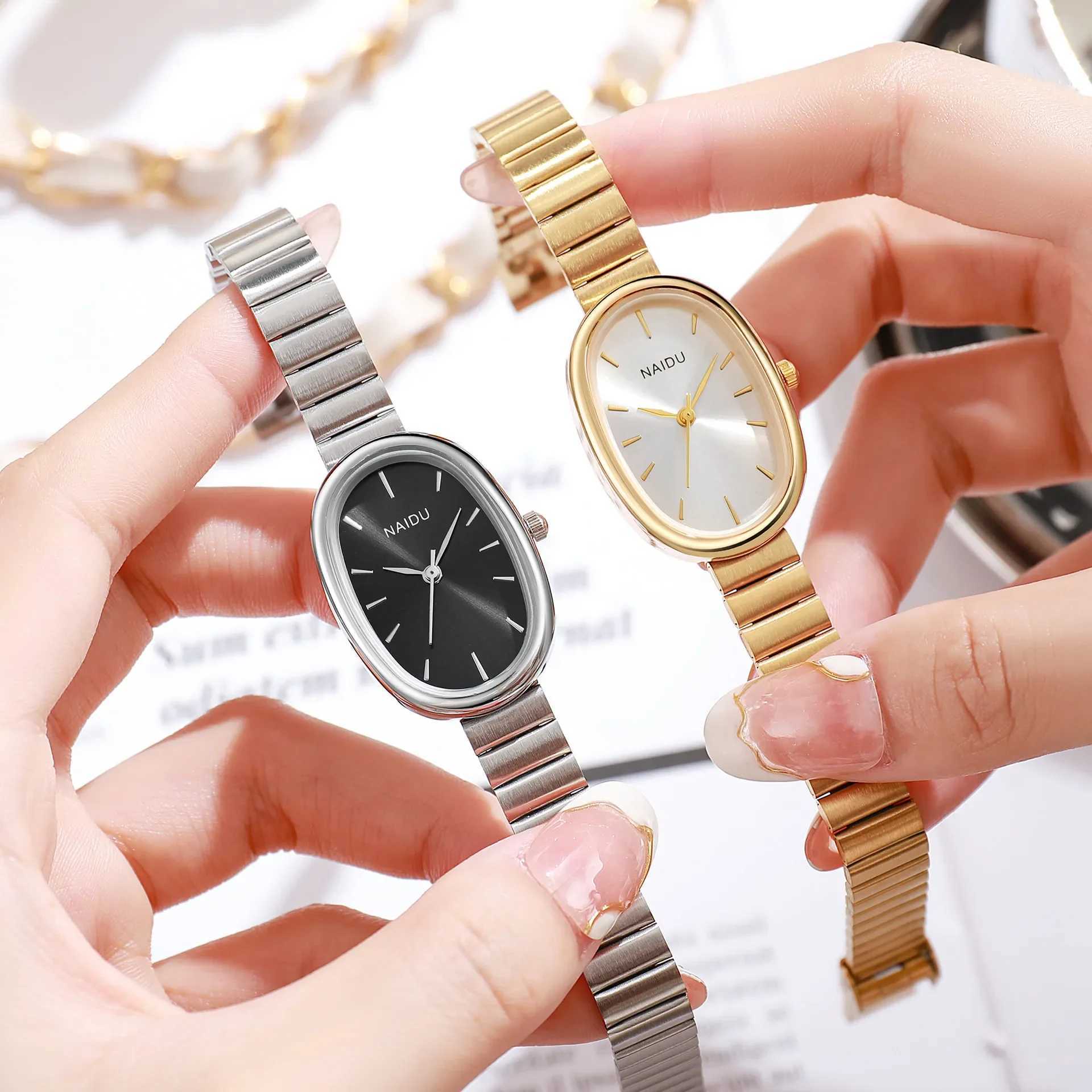 New steel strap oval small dial quartz watch retro minimum temperature watch female student watch direct shippingT250408