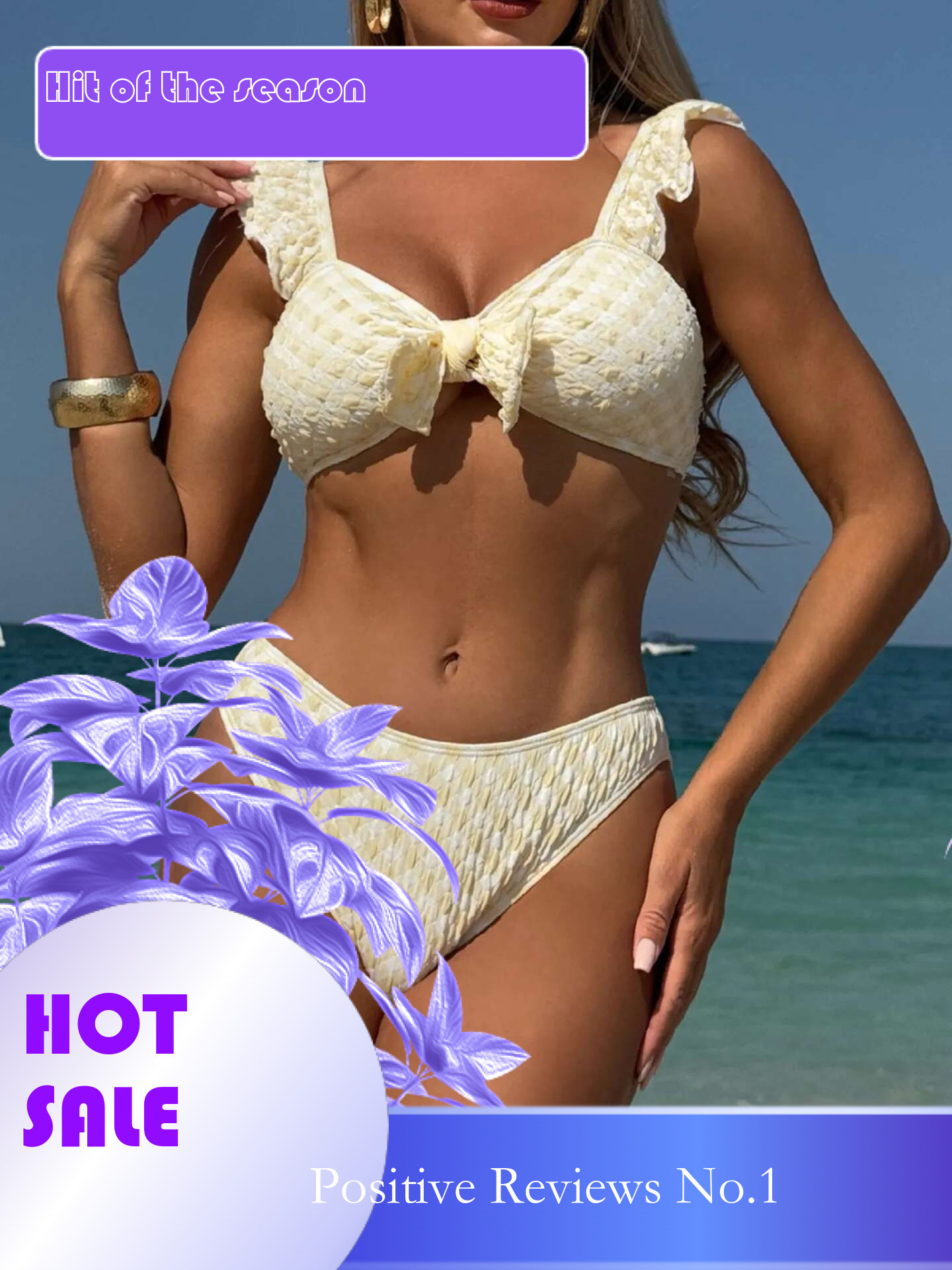 Dongdumaoyi Sexy Front Knot Bow Bikini Set Women Yellow Ruffles Push Up Bra High Waist Swimsuit Bathing Suit Holiday Swimwear Biquini