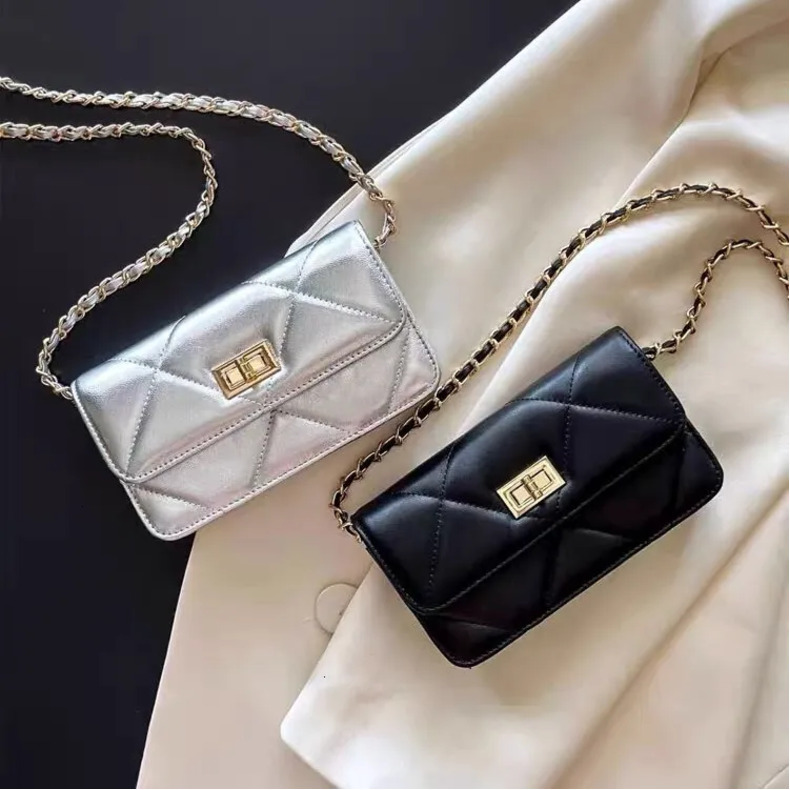 Luxury Brand Women's Bag 2025 New Silver Small Square Bag High-End Texture Quilted Bag Mini PU Leather Chain Single Shoulder Crossbody Bag