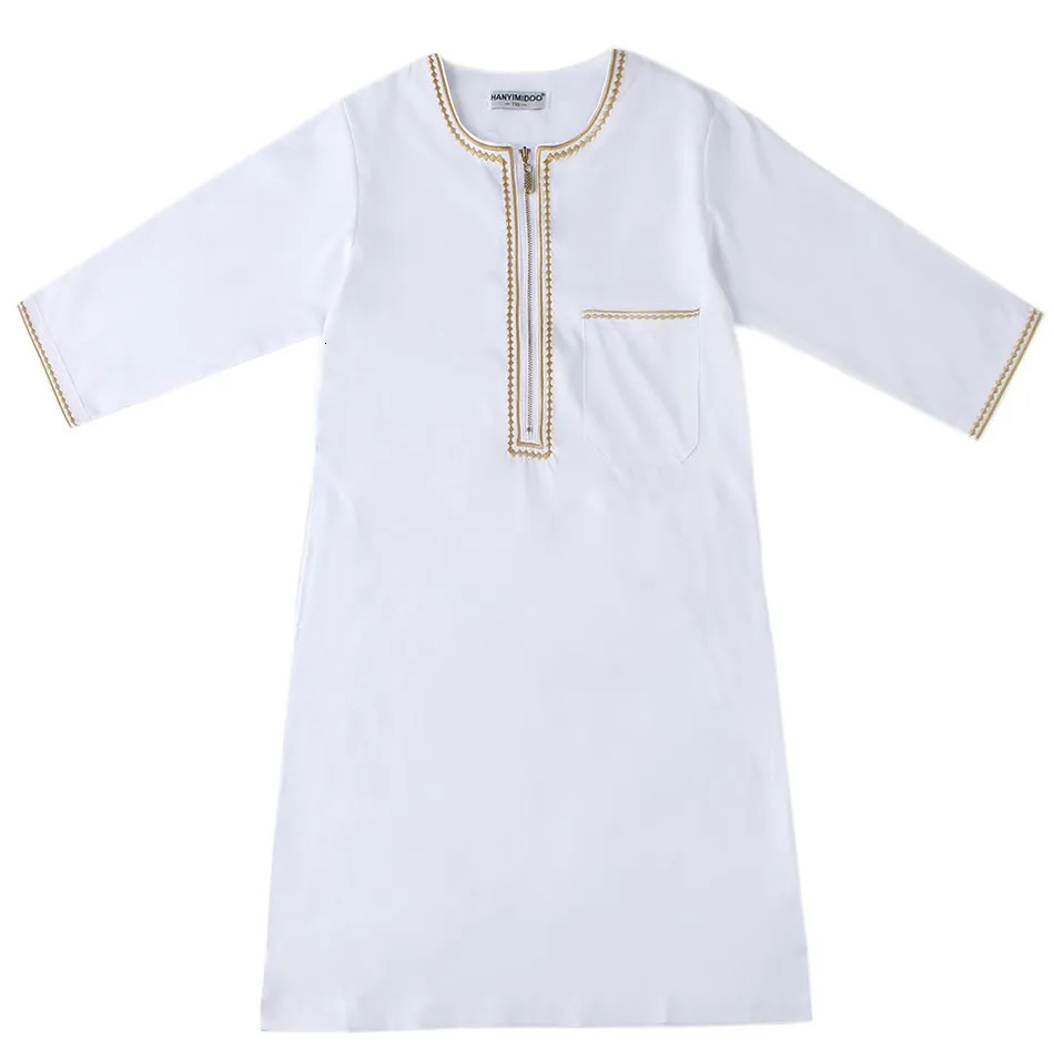 Children Thawb Teens Summer Muslim Robe Kids Arab Folk Clothes Boys Solid Color Thobe 5-14 Years National Outfit 250407