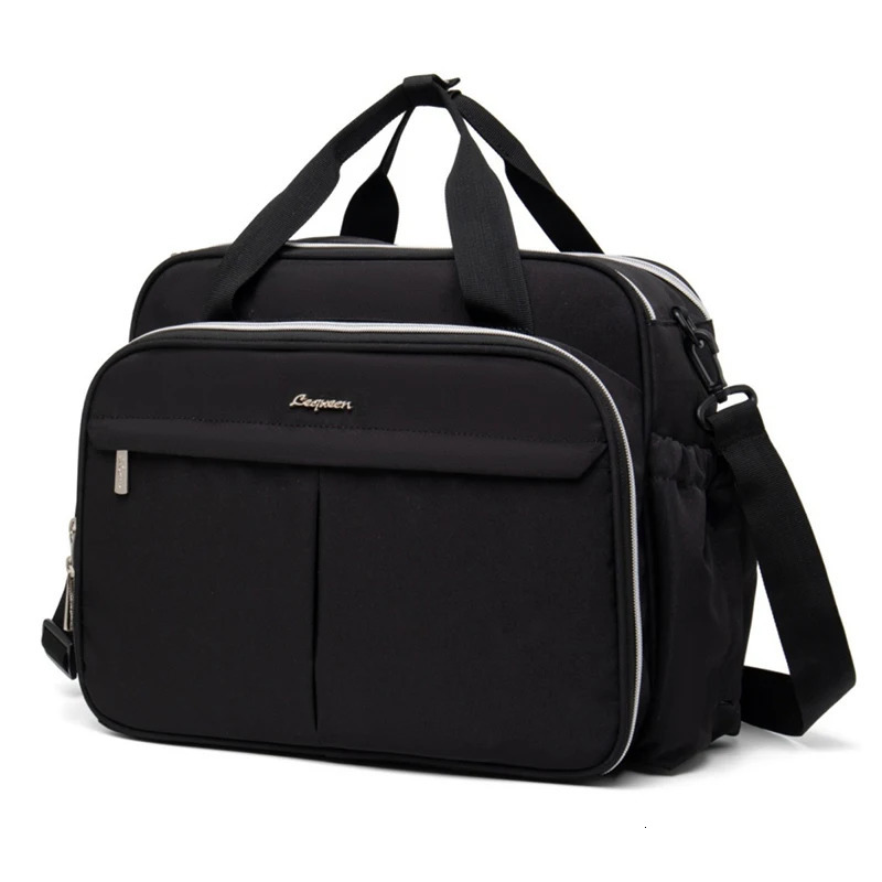 Lequeen Maternity Mommy Travel Bag Black Shoulder Bag Handbag Tote Dry and Wet Separation Baby Diaper Stroller Bag 250407