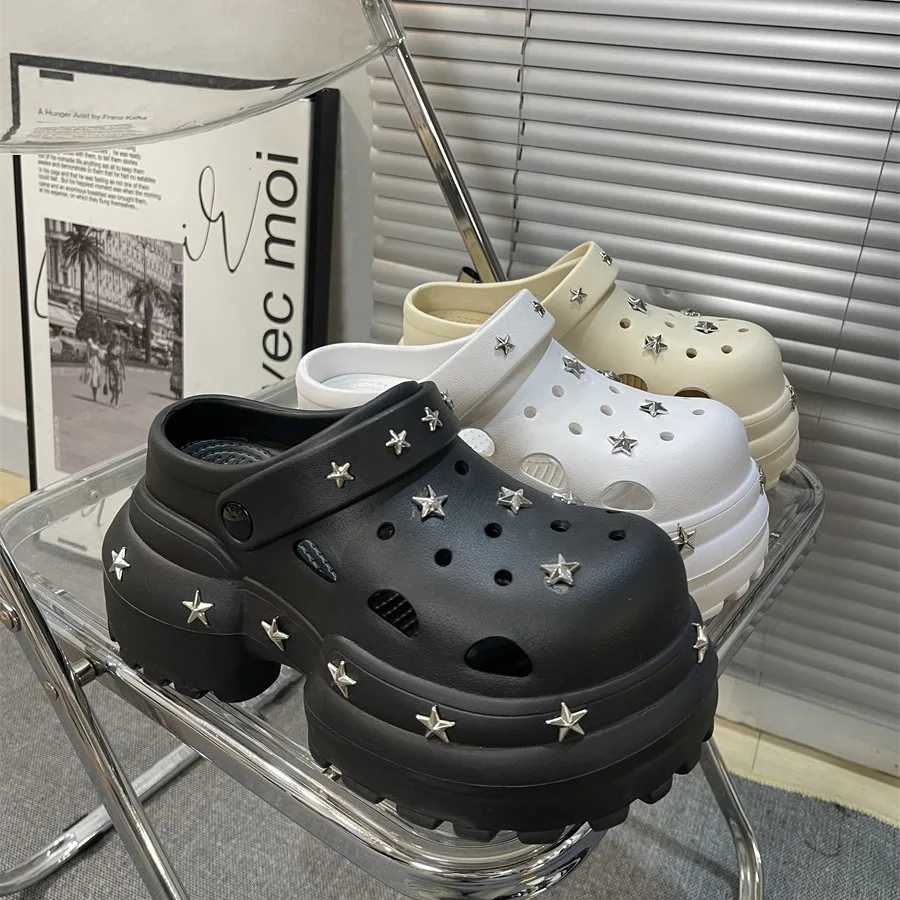 Womens Summer Sandals 10cm High Thick High Heels with Star Charm Garden Shoes Waterproof Beach Pool Sandals Mule SlippersXJ250407