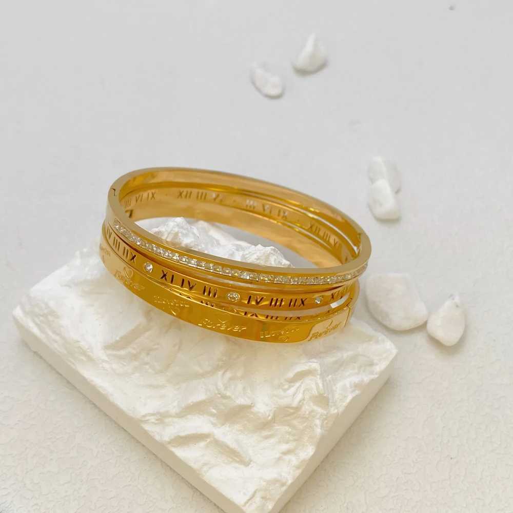 3PCS 316L Stainless Steel Classic Design Shell Zircon Roman Bracelet Womens Luxury Brand Wedding Jewelry Gift Y250408