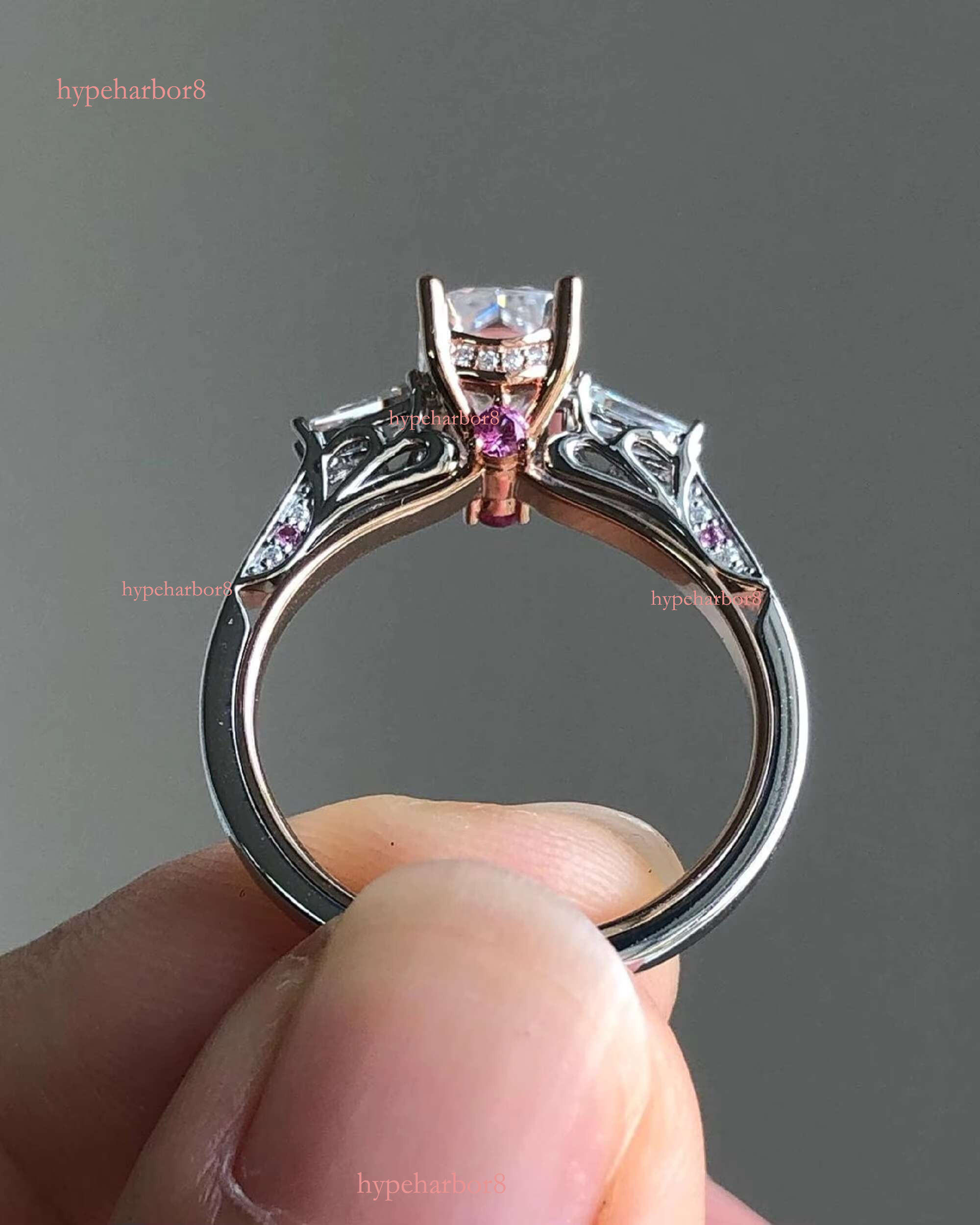 14k Women's 3CT Three Stone Silica Engagement Hidden Halo Wedding Anniversary Ring Celebrating Love