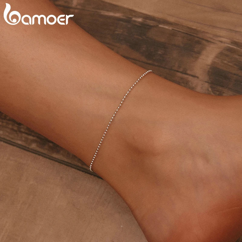 Simple Essential Bead Link Anklets 925 Sterling Silver Bracelet for Foot Jewelry Silver Female Leg Chain SCT002 250403