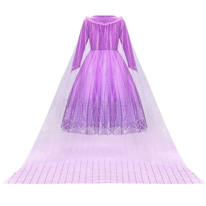 Disney Girl Elsa dress princess cosplay purple sequin grid Halloween long sleeved ball dress birthday party carnival costume X250408