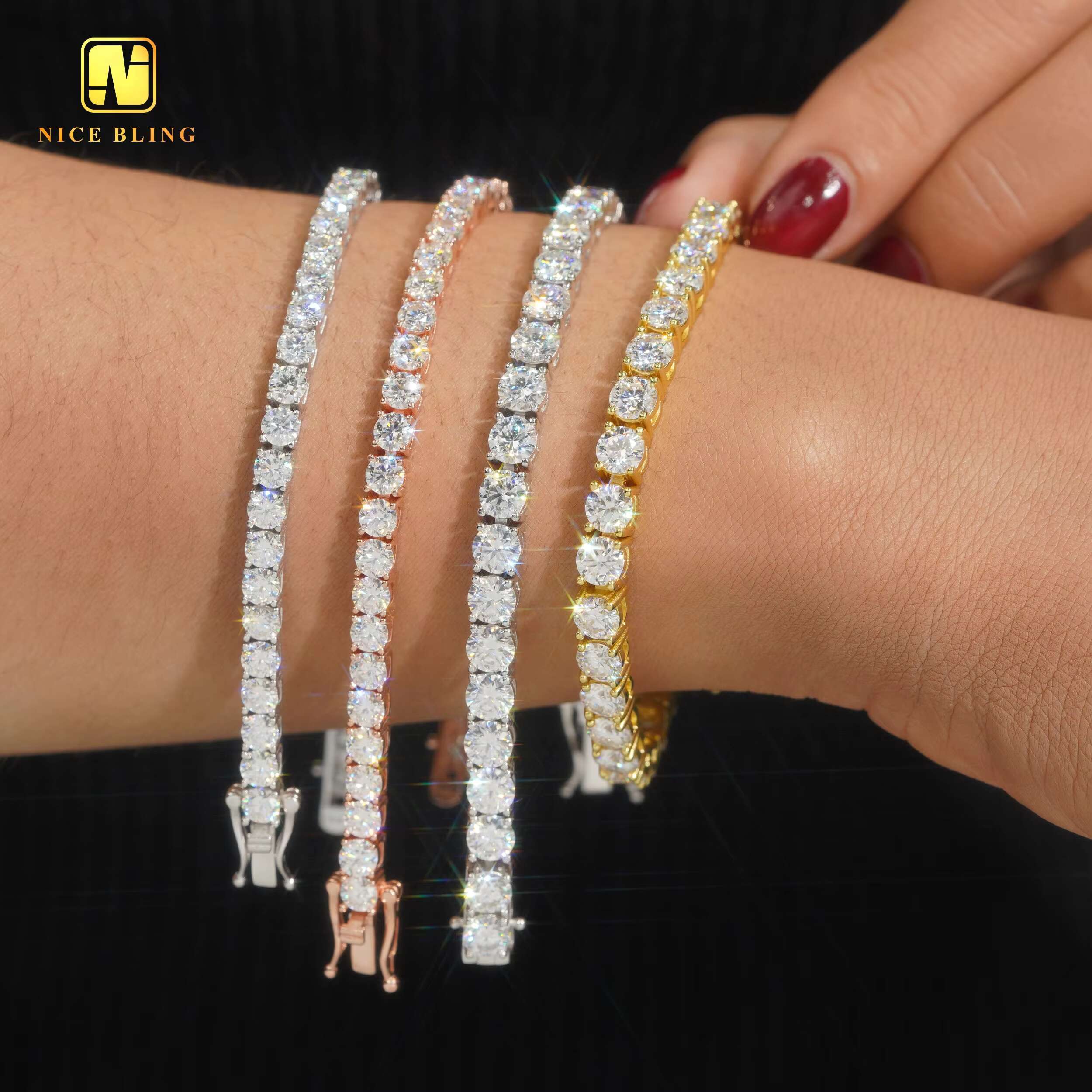 Iced Out 5mm Moissanite Tennis Chains Gold Plated 925 Sterling Silver Hip Hop Tennis Necklaces Bracelets for Men and Women