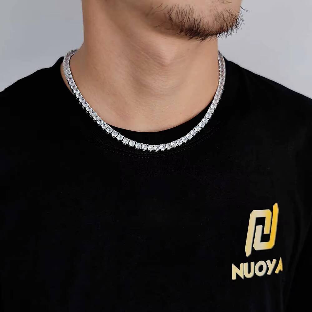 NUOYA 18K Gold Plated Iced Diamond Necklace 3/4/5/6mm Bling Moissanite Tennis Chain Mens/Womens Hip Hop Necklace Fine Jewelry