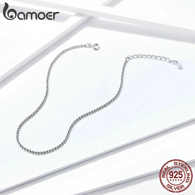 Simple Essential Bead Link Anklets 925 Sterling Silver Bracelet for Foot Jewelry Silver Female Leg Chain SCT002 250403