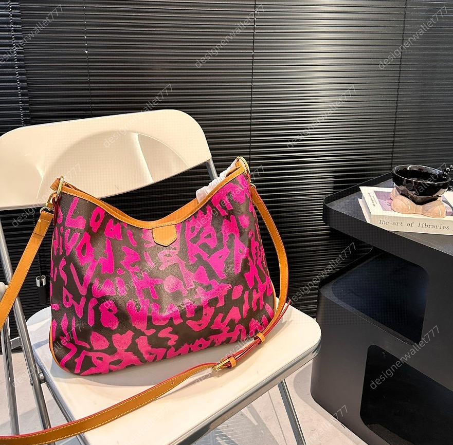 Womens graffiti tote bags shoulder designer bag fashion canvas ladies leather strap crossbody Bag green white handbag purse high quality