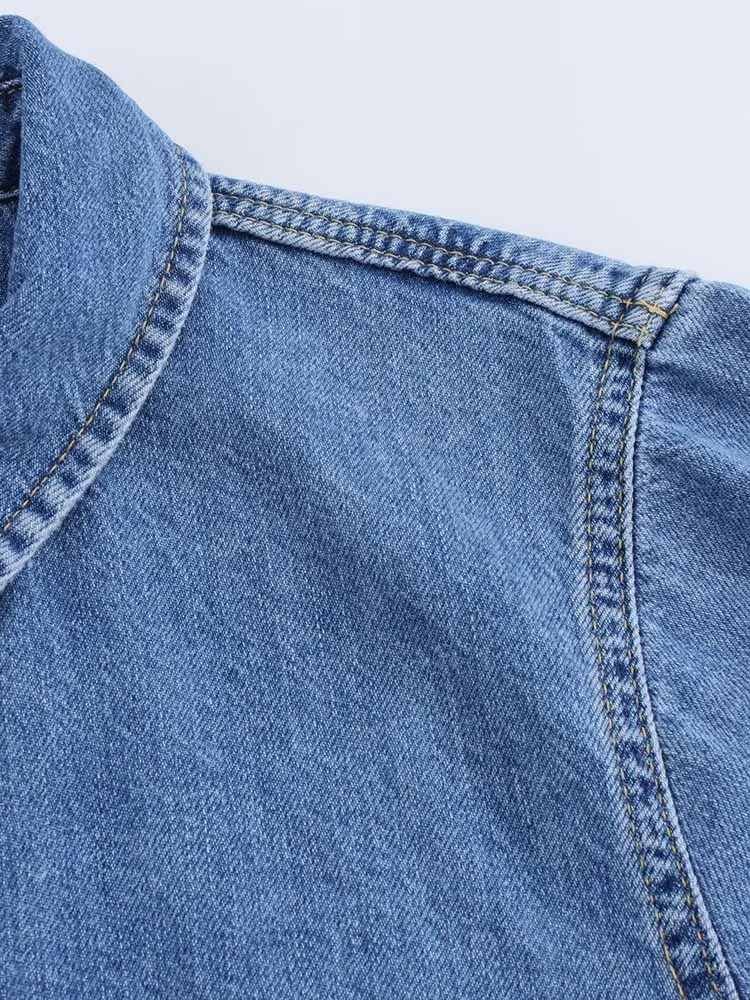 TRAF European and American style spring fashion short collar denim jacket womens casual top 250407
