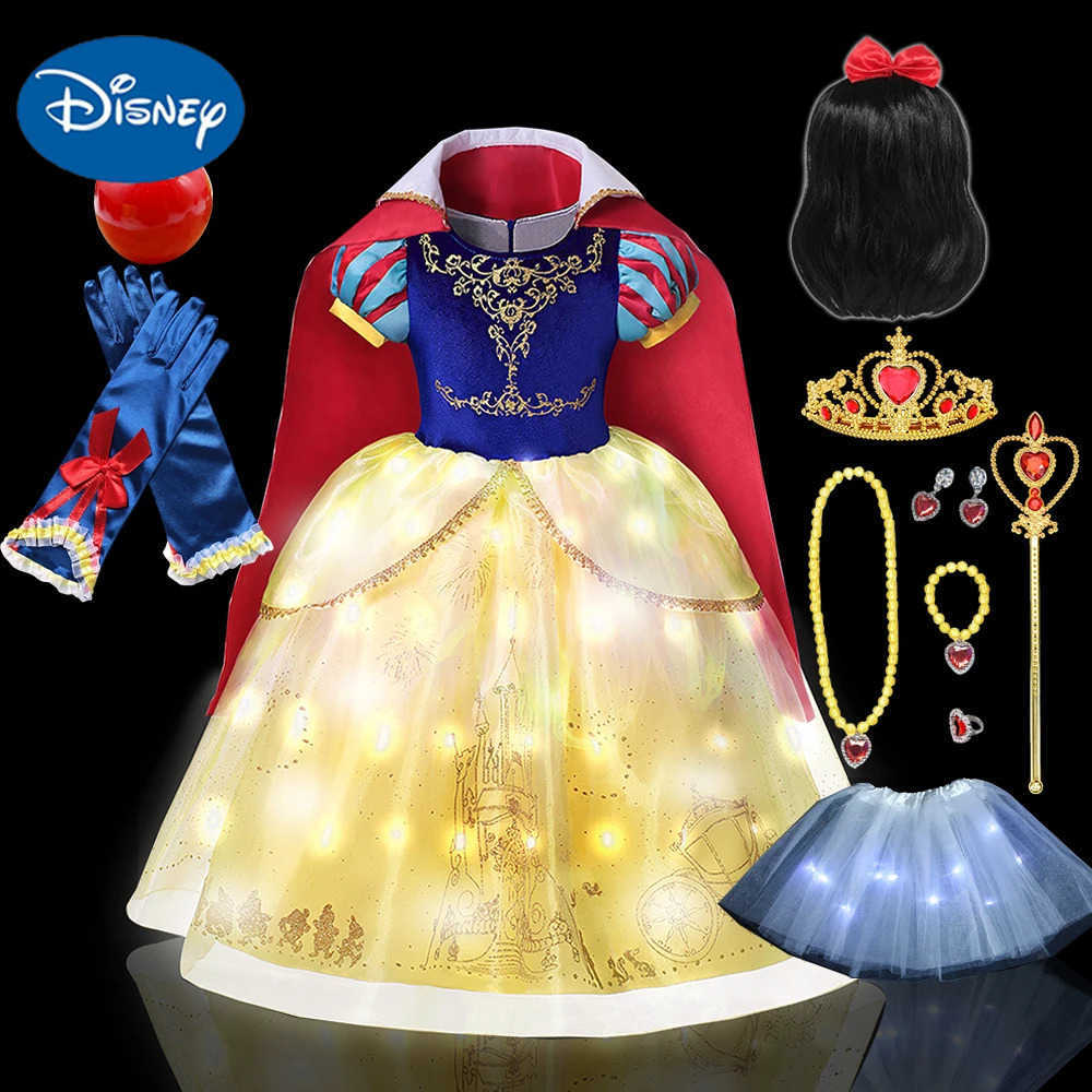 Disney Luxury Girl Dress for Carnival Party Cosplay LED Light Up Clothig 2-10Y Toddler Snow White with Cape Role Playing Birthday Gowns X250408