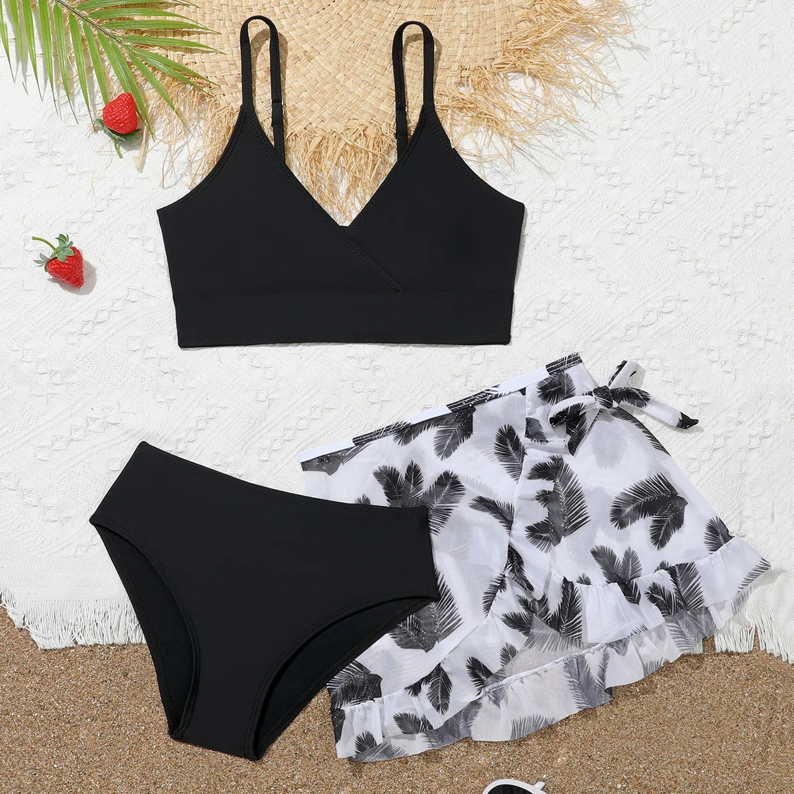 Long Sleeve Swimsuit Toddler Girl Girls 3 Piece Swimsuit Bathing Suit Cute Floral Print Bikini Set With Bathing Suit Girls 11 250407