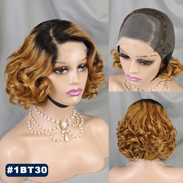 Body Wave Short Wigs Human Hair 4X4 Bob Wig Lace Front H