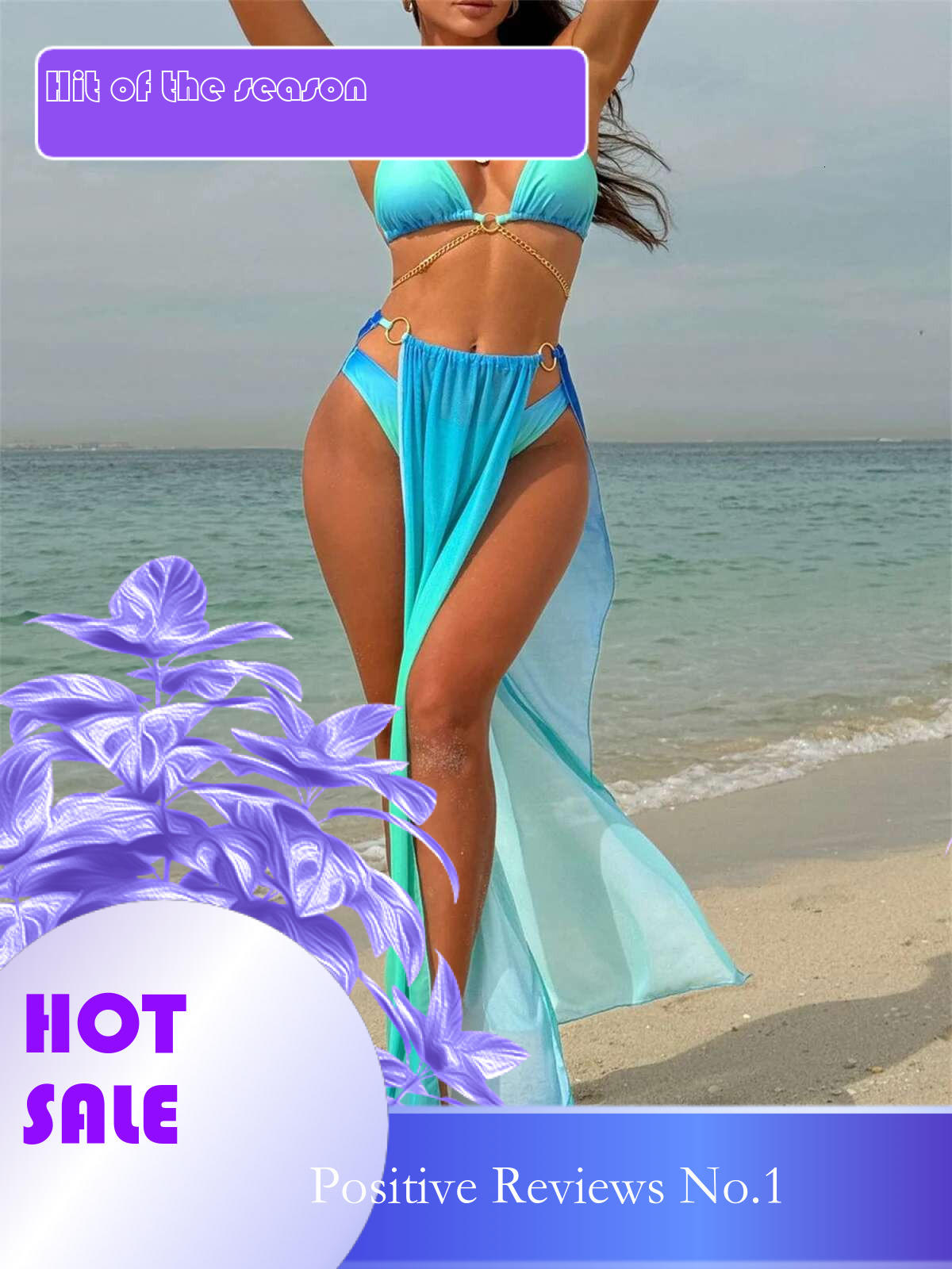 Dongdumaoyi Pieces Thong Bikini Set Swimsuit Women Kimono Swimwear Sexy Gradient Metal Criss Cross Bathing Suit Cover Up Bikinis