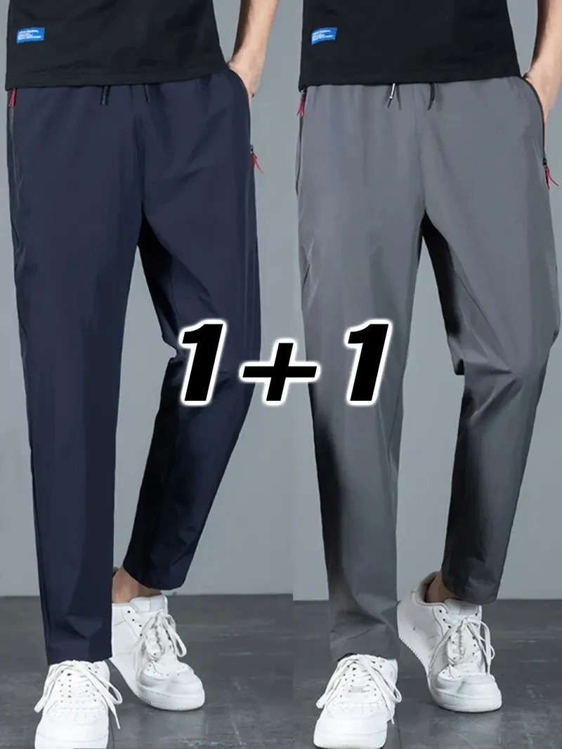 2 pieces of mens casual pants with elastic waistband and Korean classic blue black gray brand Trouser Plus size 250403