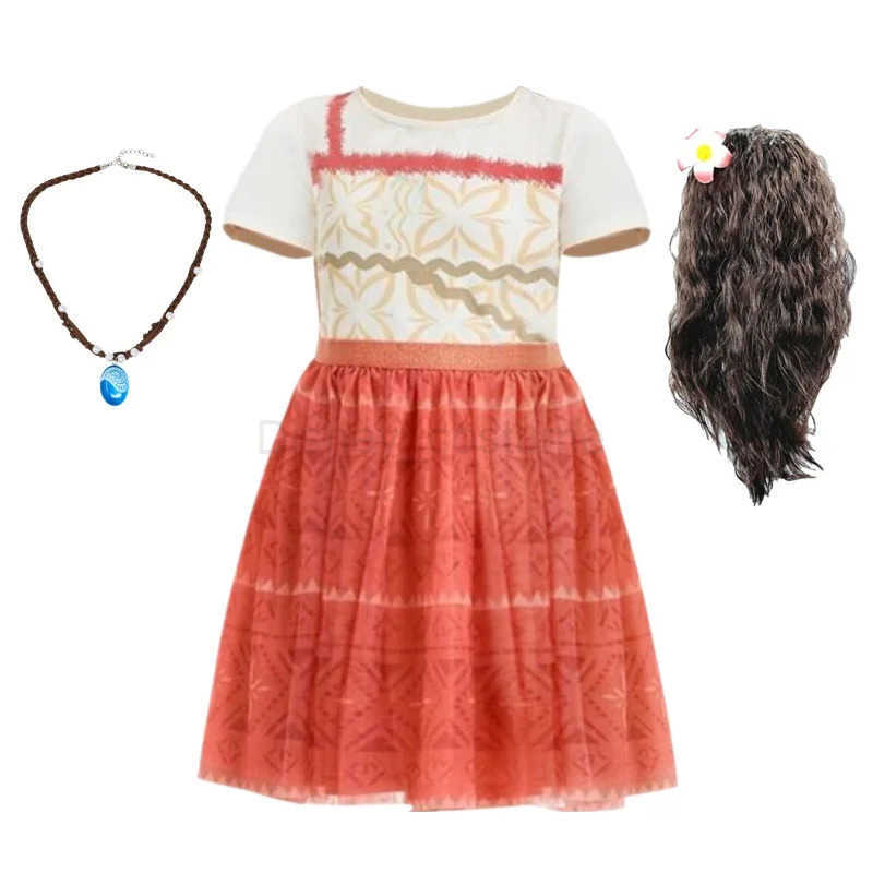 Disney Moana 2 Dress Childrens Girl Moana Princess Dress Role Playing Girl Shoulder Hanging Dress Accessories Set X250408