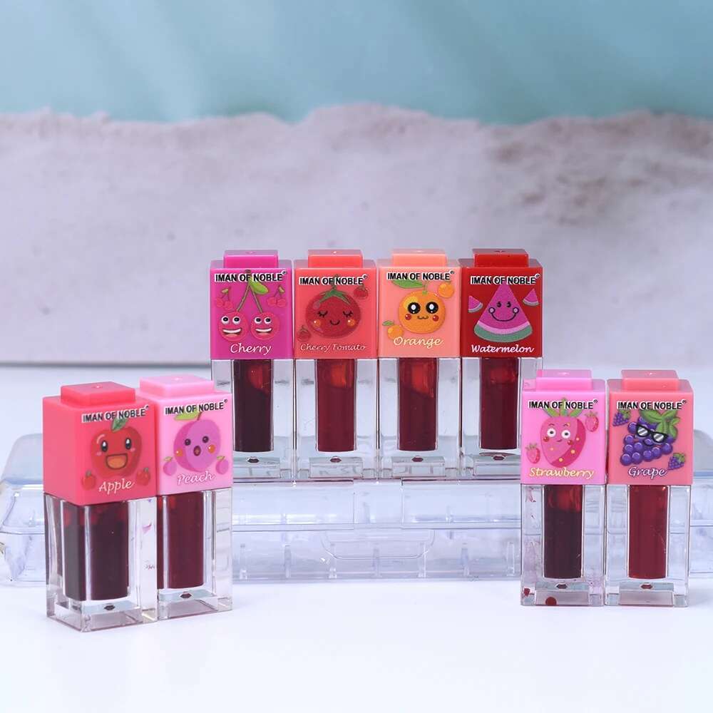 8Pcs Fruity Flavor Tint Set 8 Colors Watery Stain Lip Gloss Waterproof Non-Stick Liquid Lipstick Lips Cosmestic