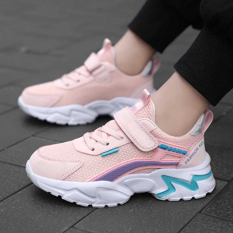 Cute girl pink sports shoes outdoor breathable mesh flat sports shoes fashionable childrens leisure school walking shoes anti slip W250407