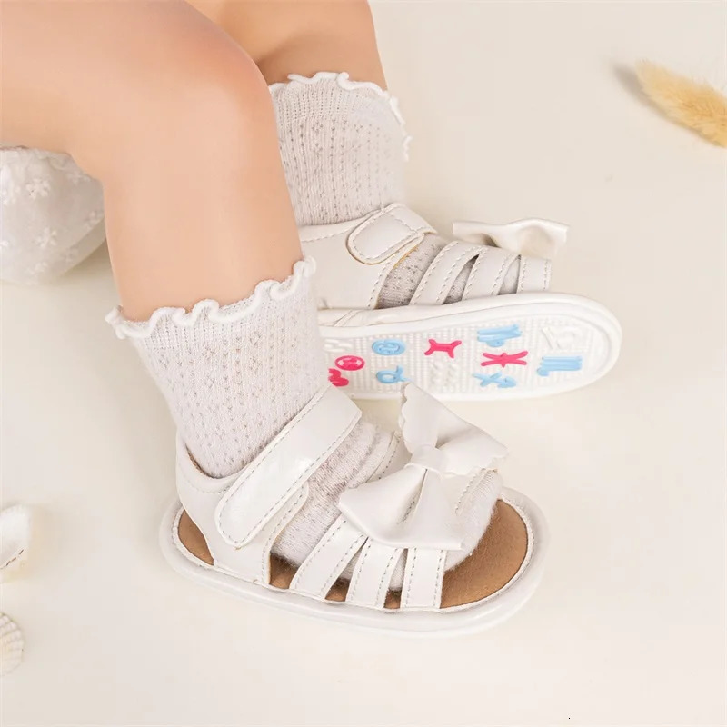 Cute Baby Girl Sandals Stylish PU Leather Non-slip Bowknot Flats for Summer Comfortable Toddler Shoes for Everyday Wear 250407