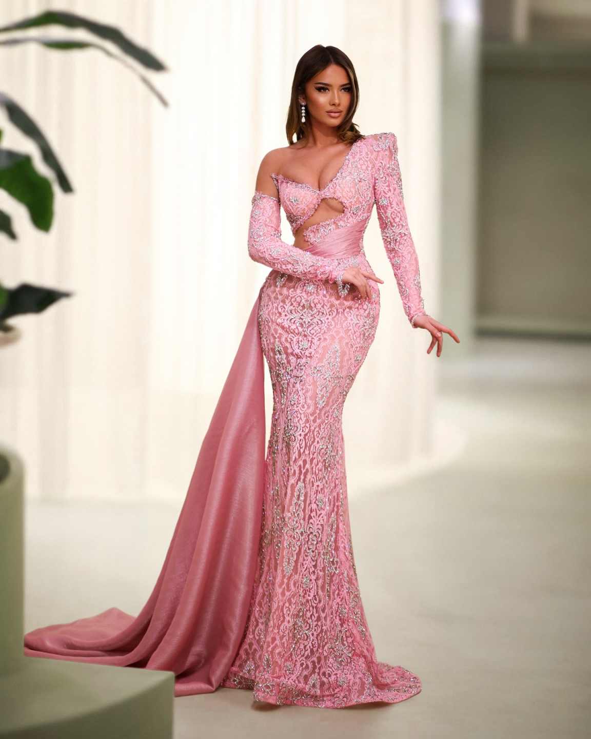 Black Girls Mermaid Prom Dresses Customized One Shoulder Long Sleeve African Party Gala Gown Stunning Lace Appliques Beads Evening Gowns