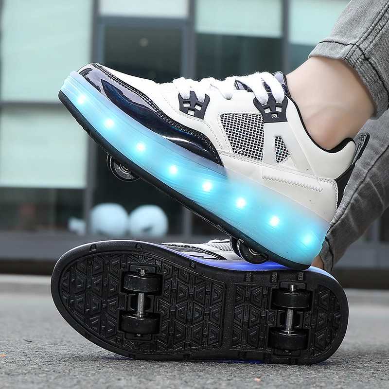 Roller Skate Shoes for Kids Charging Light Sports Casual Shoes Flashing Flying Shoes Four Wheel Rounds Running for Boys Girls L251108