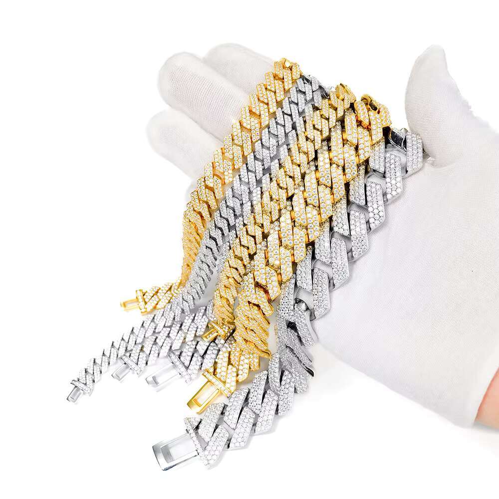 925 Sterling Silver 10mm /14mm Width Cuban Bracelet Moissanite Prong Setting Cuban Link Bracelet for Men