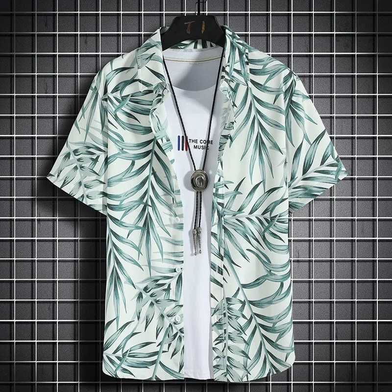 Hawaiian beach shirts mens short sleeved casual beach shirt beach vacation quick drying clothing loose lace topXJ250407