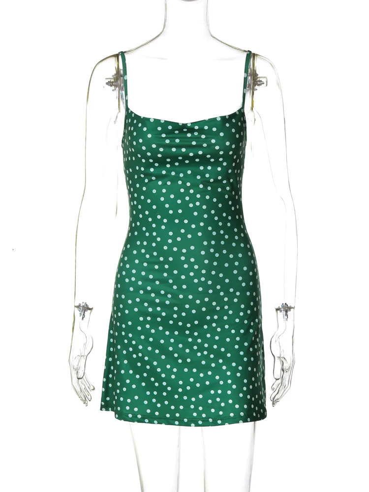 Hugcitar Summer Spotted Printed Sliding Block No Back Sexy and Elegant Bodycon Mini Ball Dress Womens Casual Clothing Y2K Beach Festival 250401