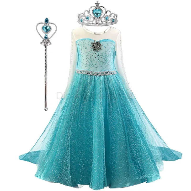 Disney Fancy Queen Frozen Elsa Anna costume girl princess dress children Halloween role-playing party Vesidos 3-10Y childrens role-playing set X250408