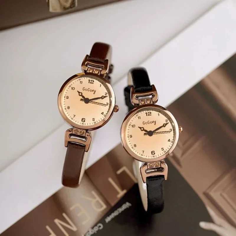 Vintage high-end round dial quartz watch for women PU leather strap watch for fashion simple temperature girls watch giftT250408