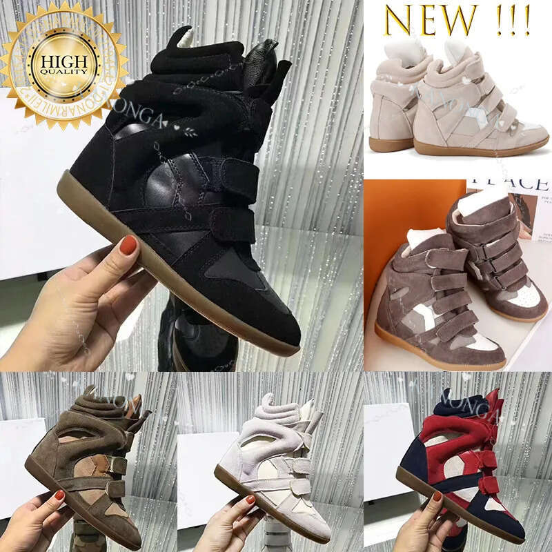 High Quality Height-Increasing Insoles Boots Womens Genuine Boot Real Leather Bekett Trimmed Suede Wedge Sneakers Fashion Show Pink Red Khaki Black 6Cm Heel