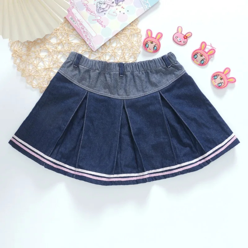 Kids Kawaii Skirts Cute Bunny Pleated Skirt Girl Loli Denim Short Skirt Girls Casual Dress Princess Dresses Girl Jeans Shorts 250408