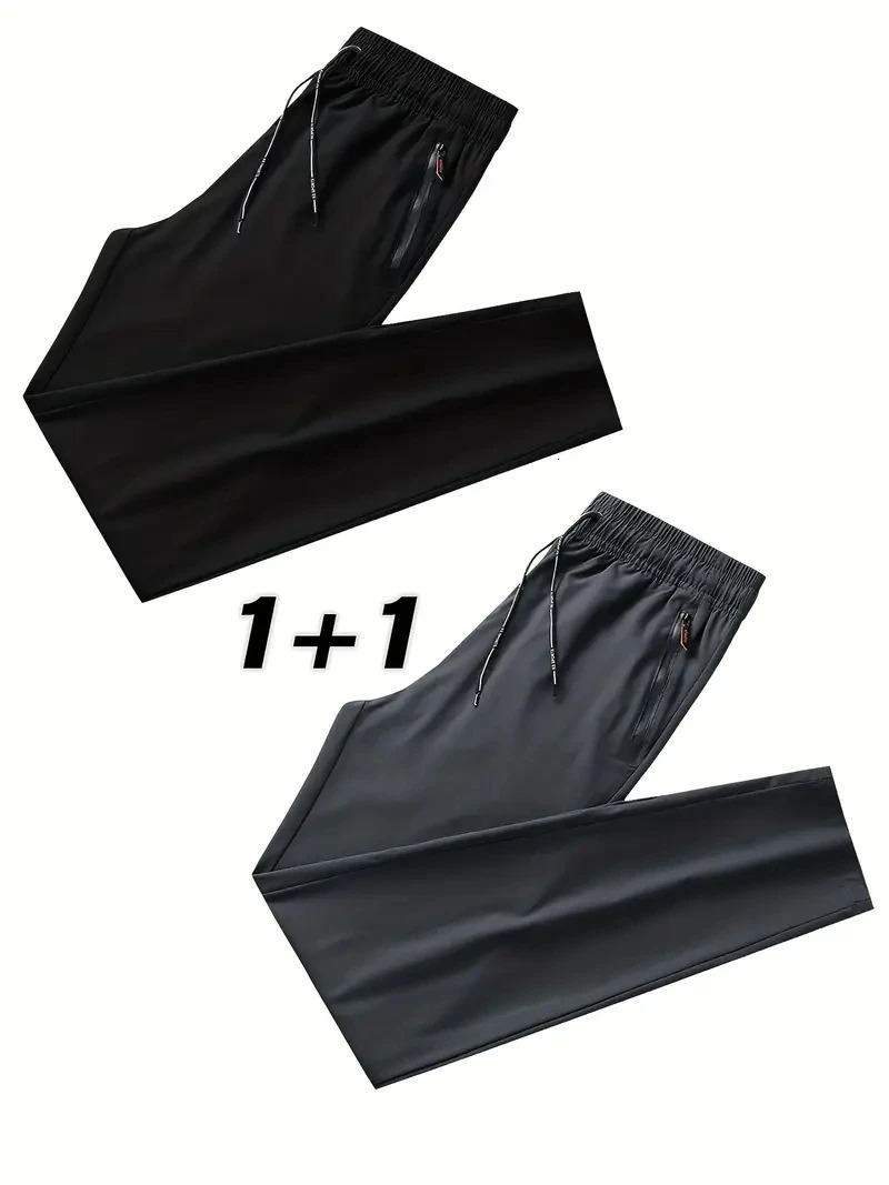 2 pieces of mens casual pants with elastic waistband and Korean classic blue black gray brand Trouser Plus size 250403