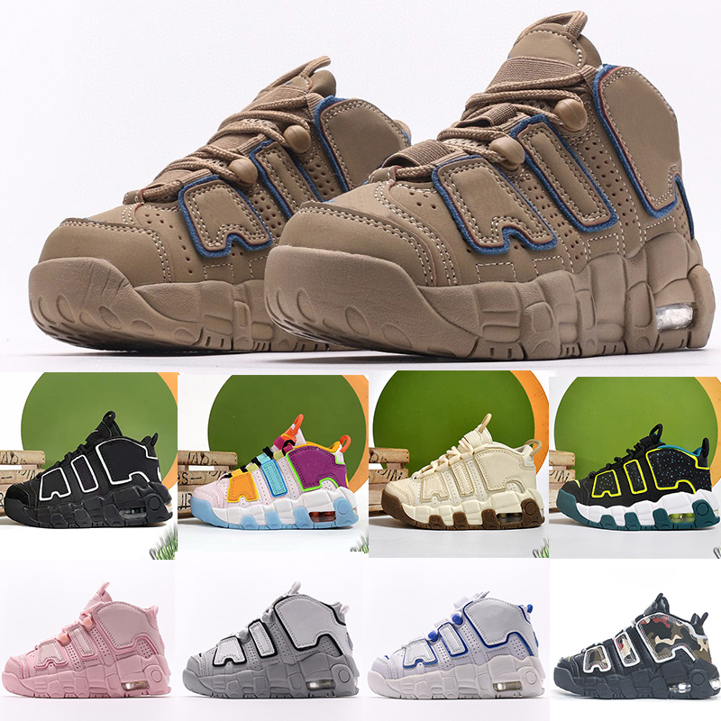 Kids Shoes Uptempos New Scottie 96 More Tri-color Pippen Total White Sunset Multi-color Black Bulls Renowned Rhythm Raygun Denim Boys Girls Sneakers 28-35