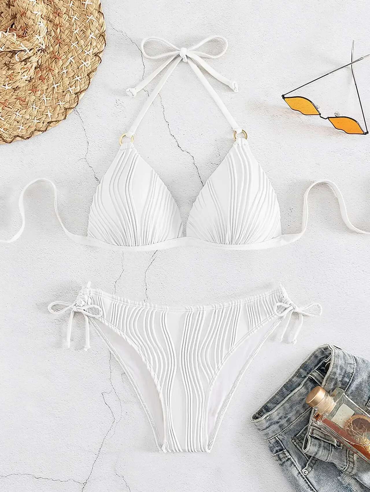 Dongdumaoyi Sexy Bikini Women White Black Lace Up Backless Padded Micro Swimsuit Push Beach Bathing Suit Tie Side Thong Swimwear
