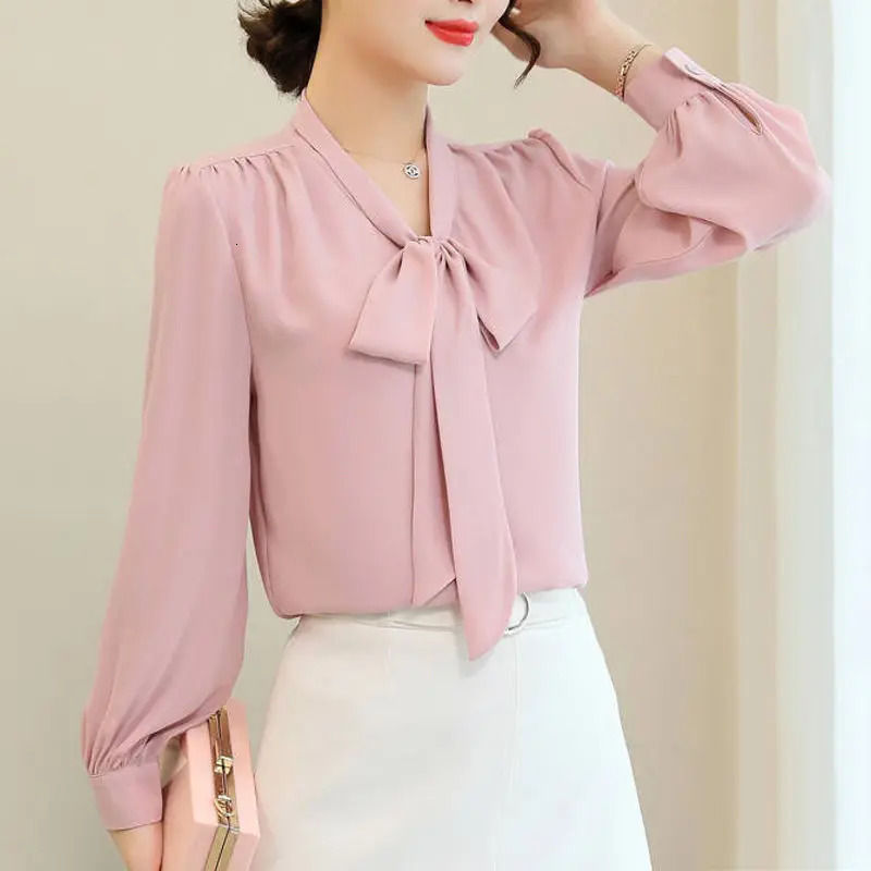 2025 Spring Shirt Chiffon Shirt Womens Korean Style Bow Temperament Top Fashionable and Slim 250408